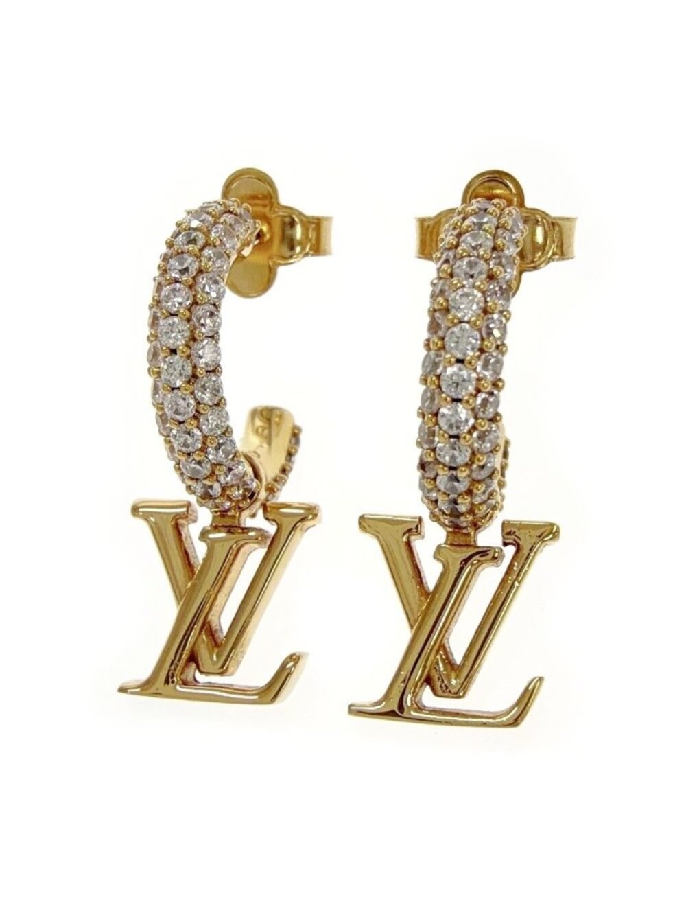 Louis Vuitton Rhinestone Earrings Hoop LV Iconic